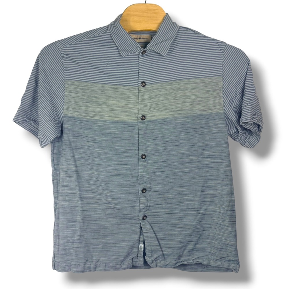 Tommy Bahama Button Up Shirt Mens XL Blue Green Stripe Silk Resort Golf Tropical